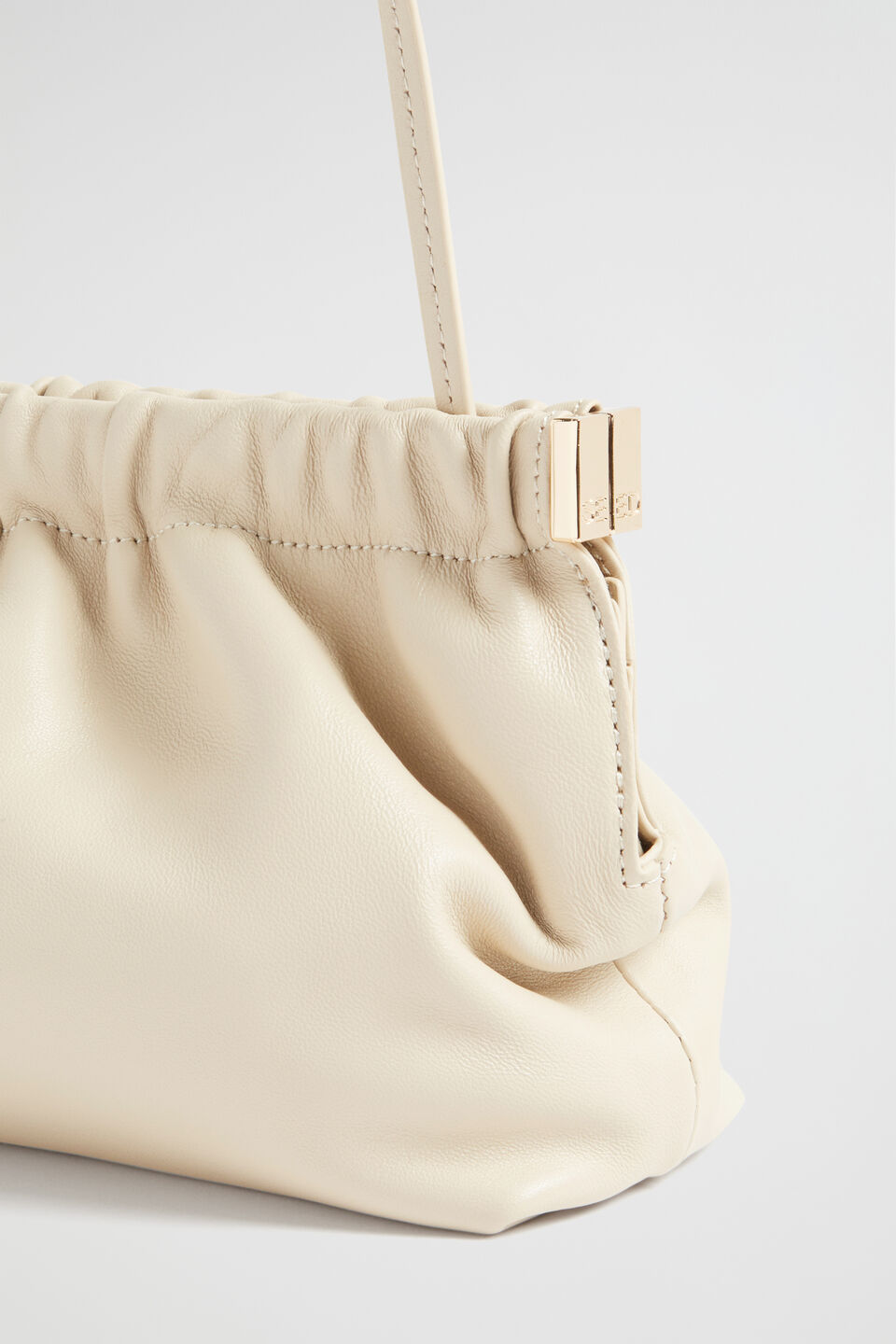Gathered Leather Clutch  Stone