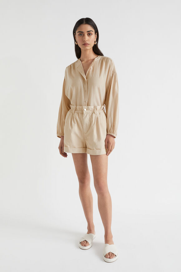 Voile Gathered Shirt  Sheer Beige  hi-res