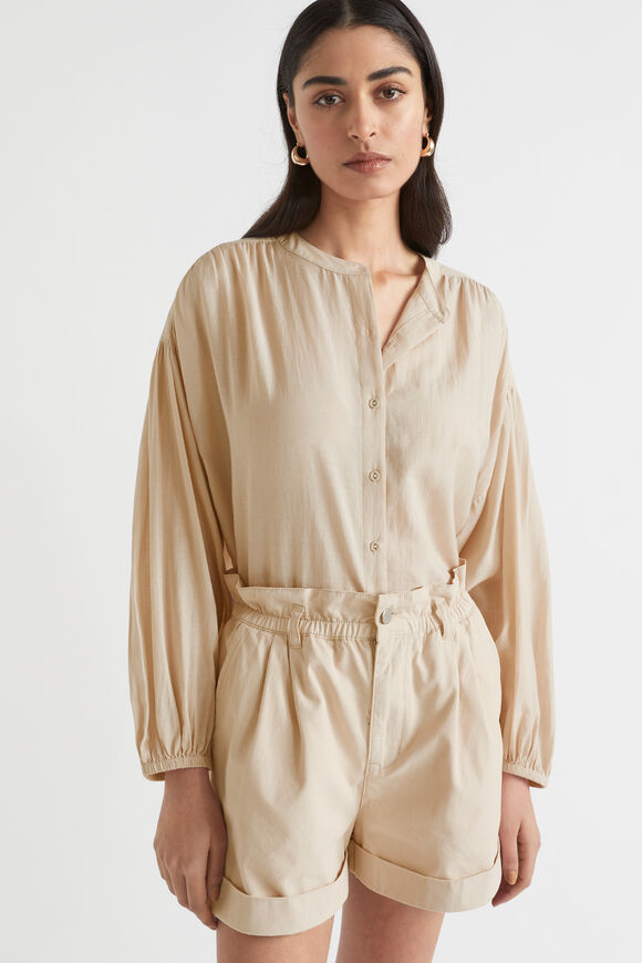 Voile Gathered Shirt  Sheer Beige  hi-res