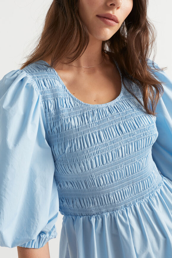 Poplin Shirred Mini Dress  Bluebell  hi-res