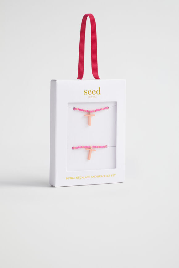 Initial Necklace and Bracelet Set  T  hi-res