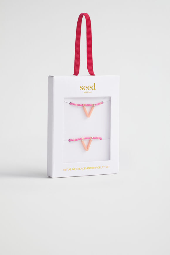 Initial Necklace and Bracelet Set  V  hi-res