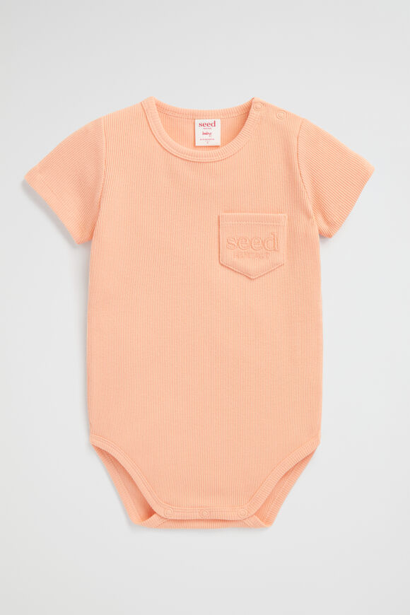 Logo Rib Bodysuit  Peachy Coral  hi-res