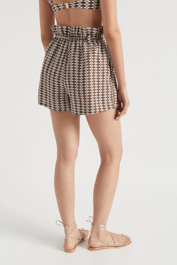 Linen Geo Tie Waist Short  Pecan Brown Geo  hi-res