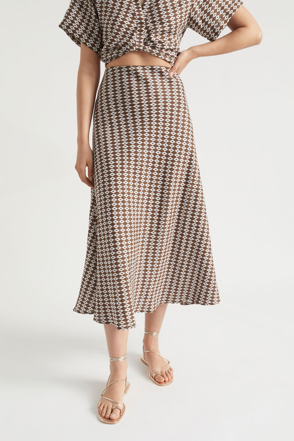 Linen Geo Maxi Skirt  Pecan Brown Geo  hi-res
