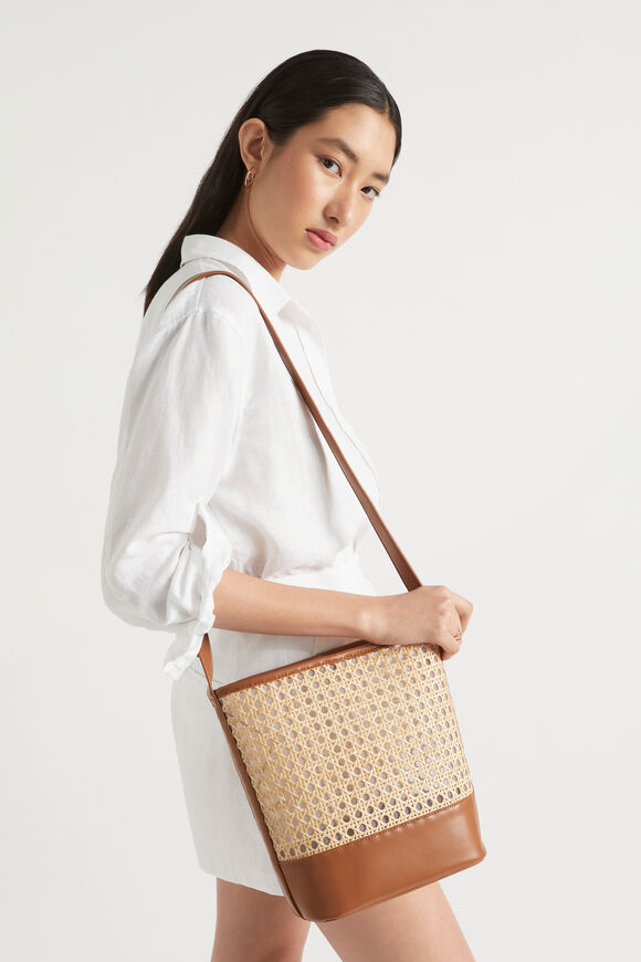 Rattan Cross Body Bag  Deep Tan  hi-res