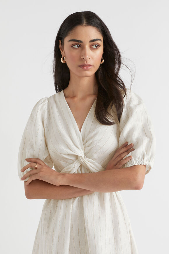 Linen Stripe Twist Front Maxi Dress  Auburn Pinstripe  hi-res