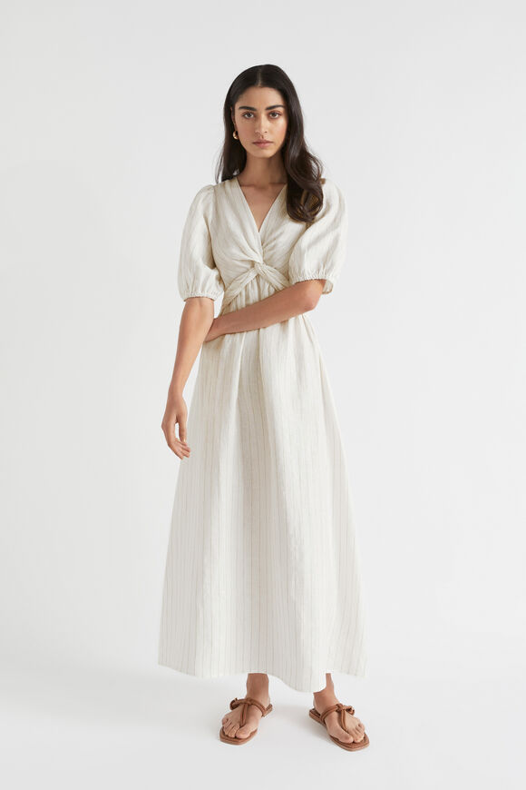 Linen Stripe Twist Front Maxi Dress  Auburn Pinstripe  hi-res