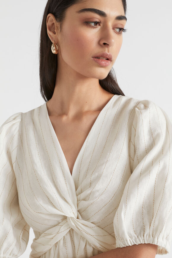 Linen Stripe Twist Front Maxi Dress  Auburn Pinstripe  hi-res
