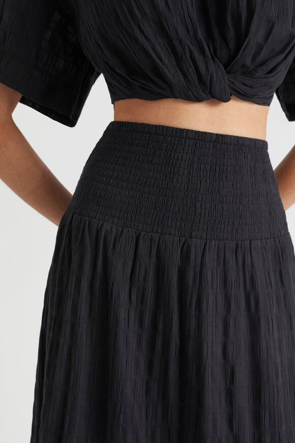 Textured Shirred Midi Skirt  Black  hi-res