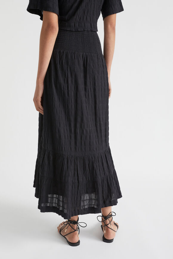 Textured Shirred Midi Skirt  Black  hi-res