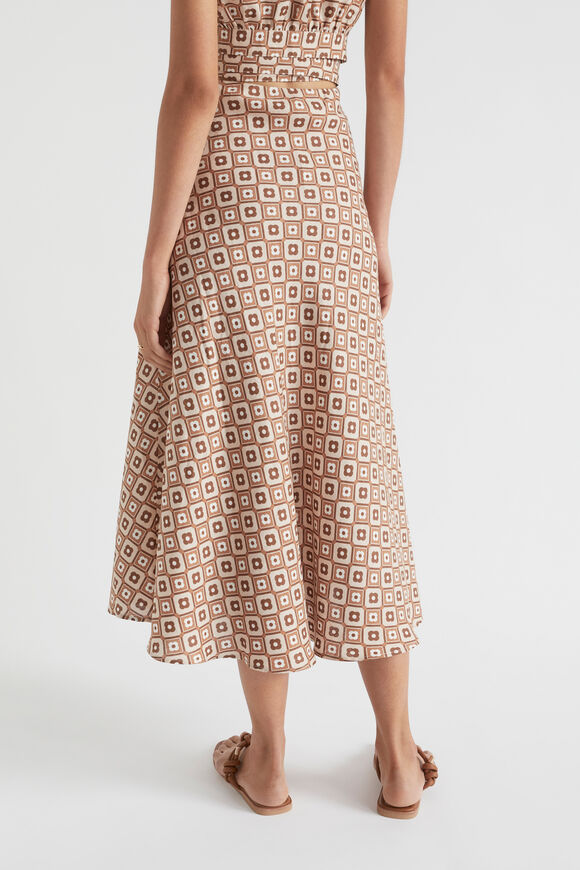 Floral Geo Midi Swing Skirt  Auburn Brown Retro  hi-res