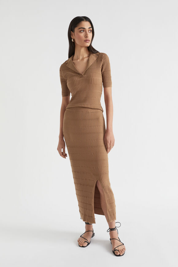 Jacquard Knit Midi Skirt  Auburn Brown  hi-res