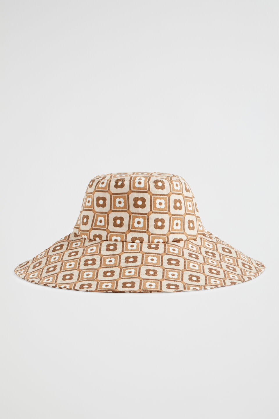Linen Wide Brim Bucket Hat  Auburn Brown Retro