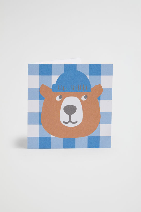 Small Bear Gingham Card  Multi  hi-res