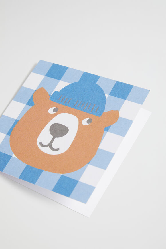 Small Bear Gingham Card  Multi  hi-res
