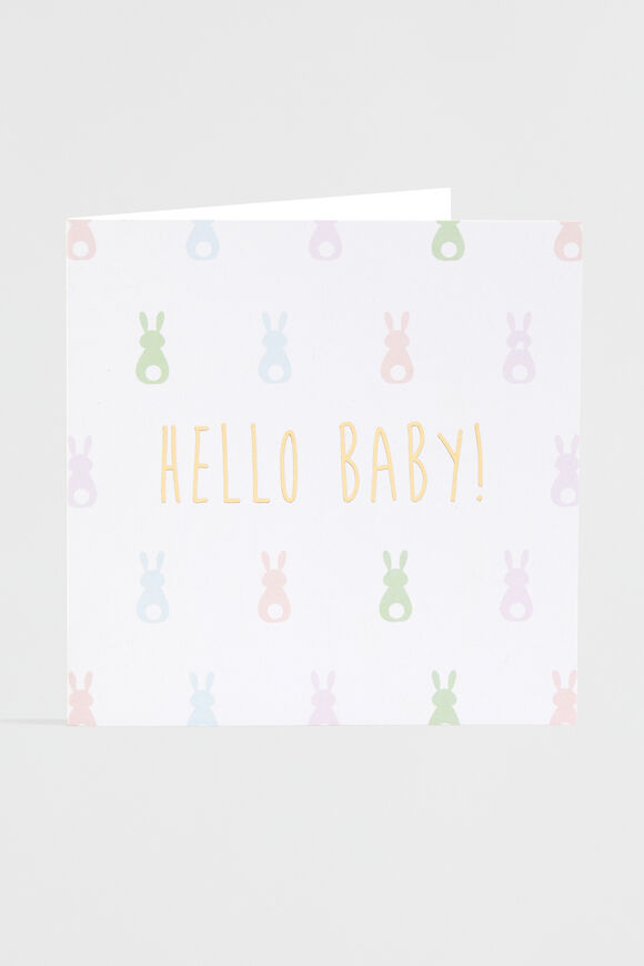 Large Hello Baby Bunny Card  Multi  hi-res