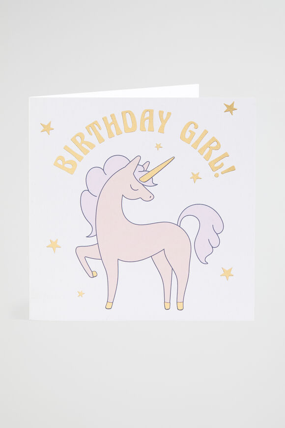 Large Birthday Girl Unicorn Card  Multi  hi-res