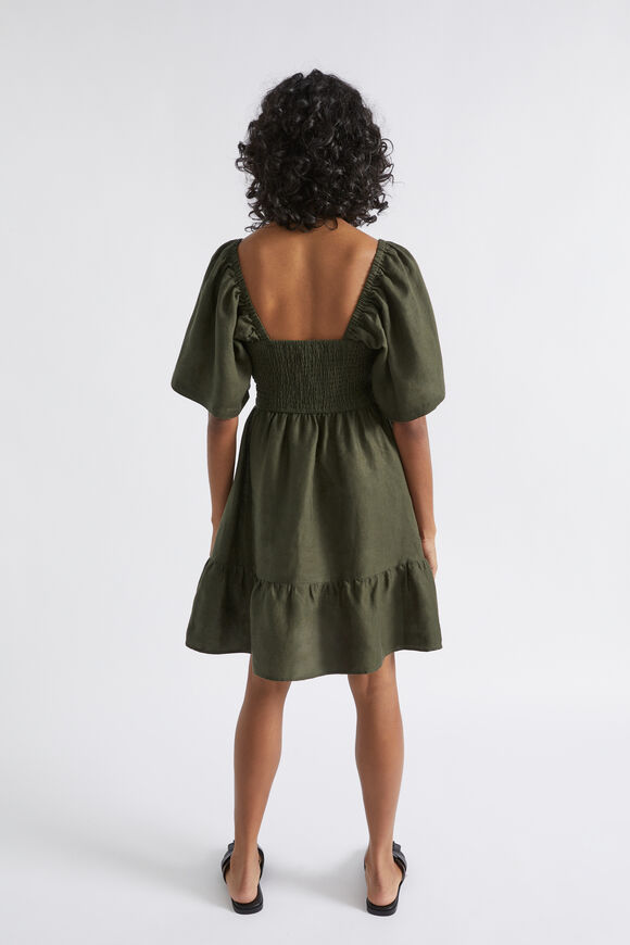 Linen Square Neck Mini Dress  Dark Fern  hi-res