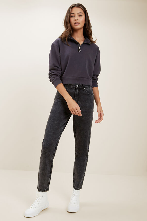 Acid Wash Zip Sweater  Washed Black  hi-res