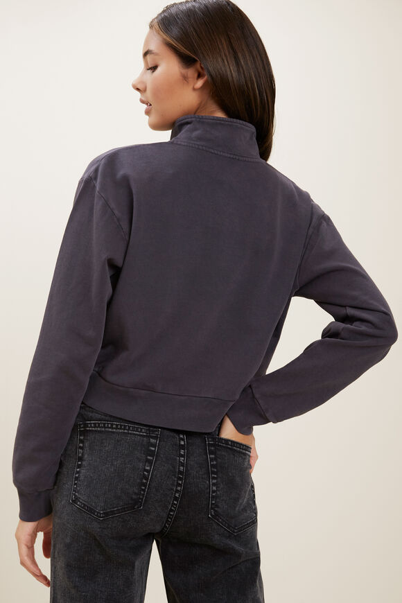 Acid Wash Zip Sweater  Washed Black  hi-res