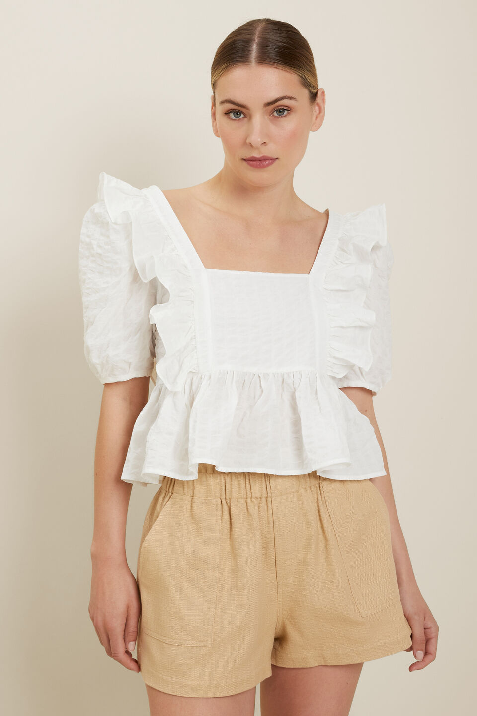 Textured Frill Blouse  Whisper White