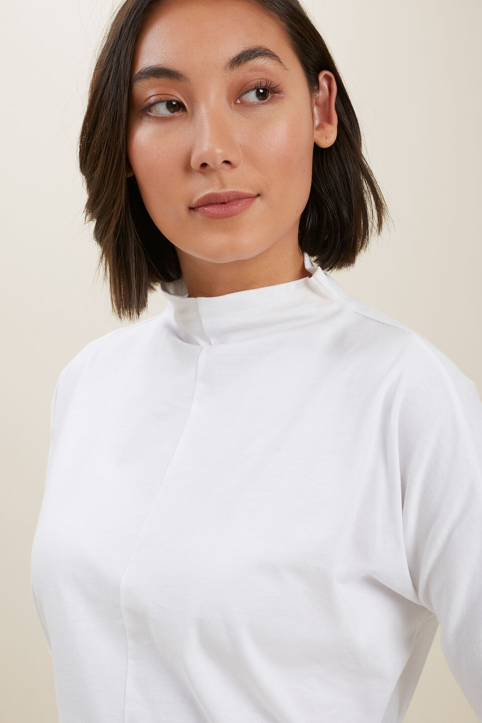 Mock Neck Long Sleeve Top  Whisper White