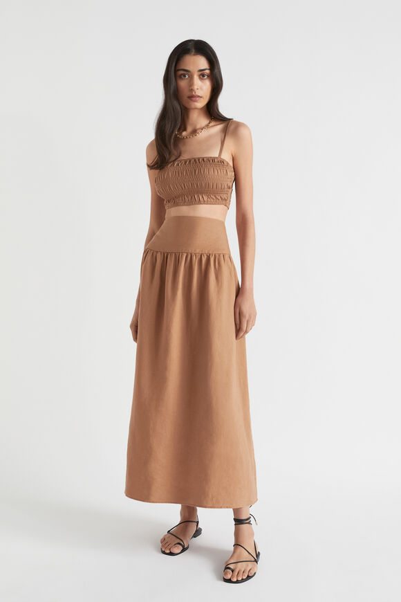 Core Linen Gathered Maxi Skirt  Auburn Brown  hi-res