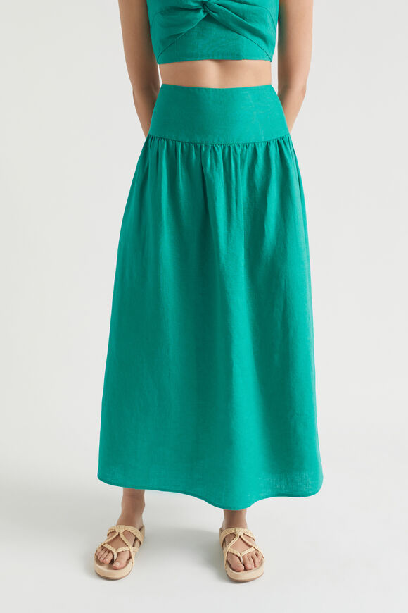 Core Linen Gathered Maxi Skirt  Deep Teal  hi-res