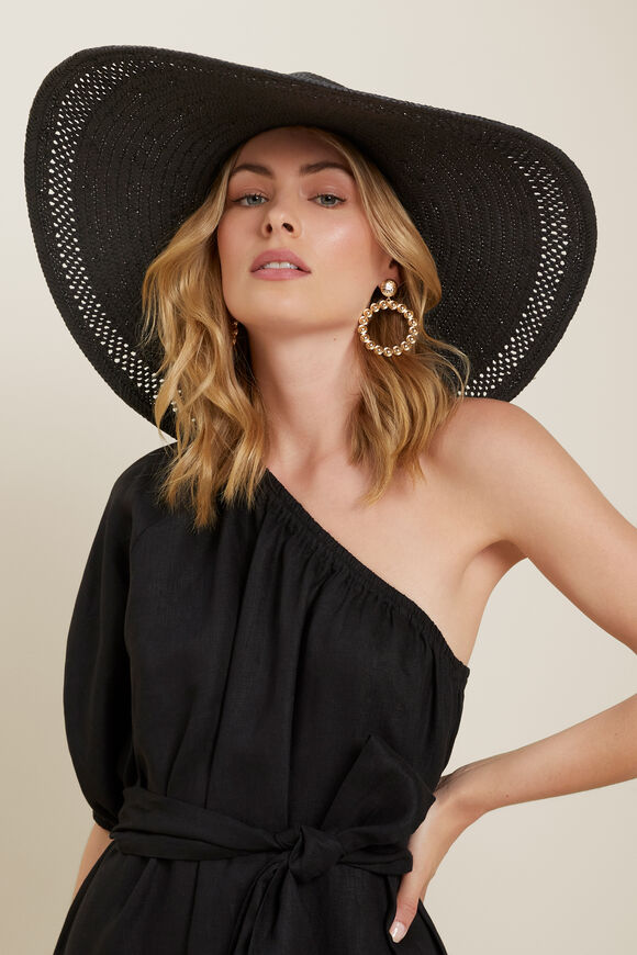Straw Sun Hat  Black  hi-res