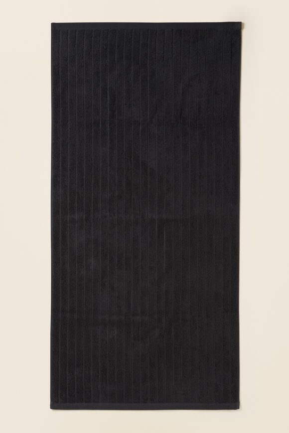 Cotton Stripe Bath Towel   Charcoal  hi-res