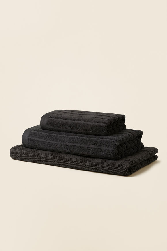 Cotton Stripe Bath Towel   Charcoal  hi-res