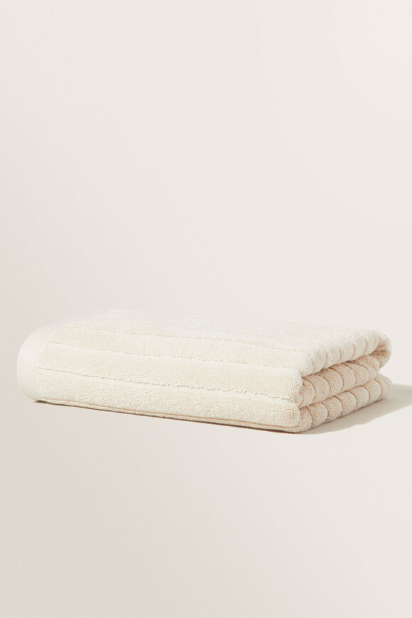 Cotton Stripe Bath Towel   Ivory Cream  hi-res