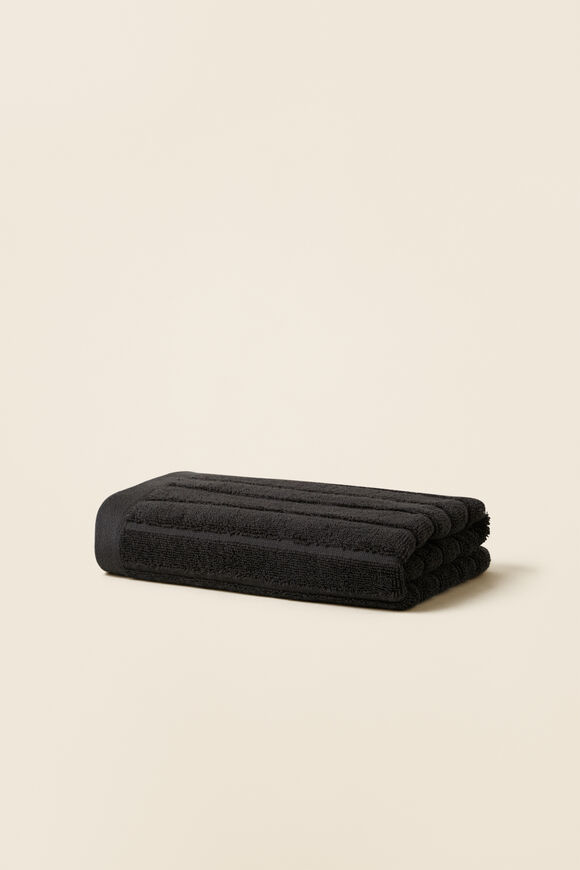Cotton Stripe Hand Towel   Charcoal  hi-res