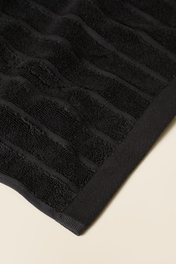 Cotton Stripe Hand Towel   Charcoal  hi-res