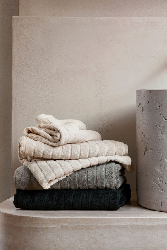 Cotton Stripe Hand Towel   Olive  hi-res