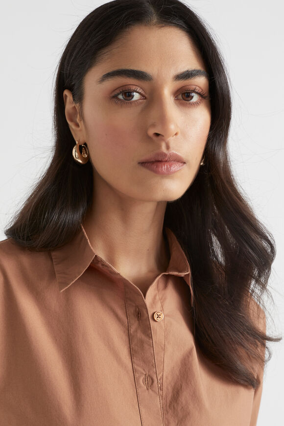 Poplin Button Down Shirt  Auburn Brown  hi-res