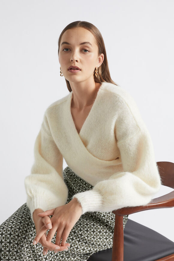 Wool Blend Wrap Sweater  Cloud Cream  hi-res