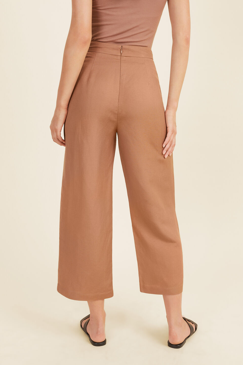 Button Front Crop Pant  Acorn Brown