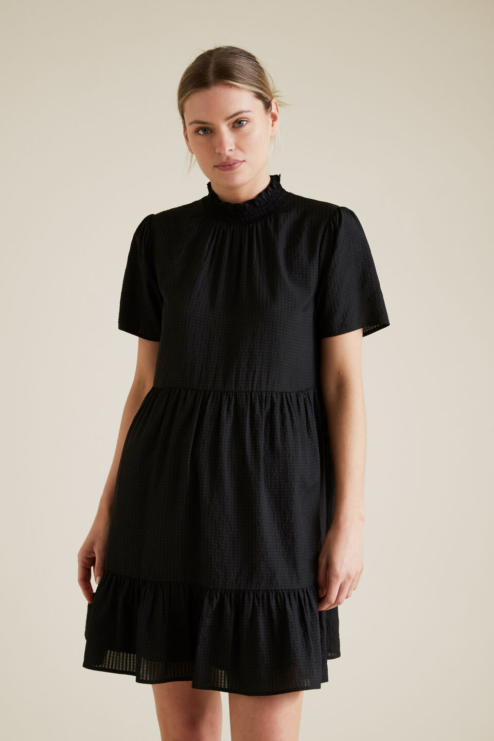 Gathered High Neck Dress  