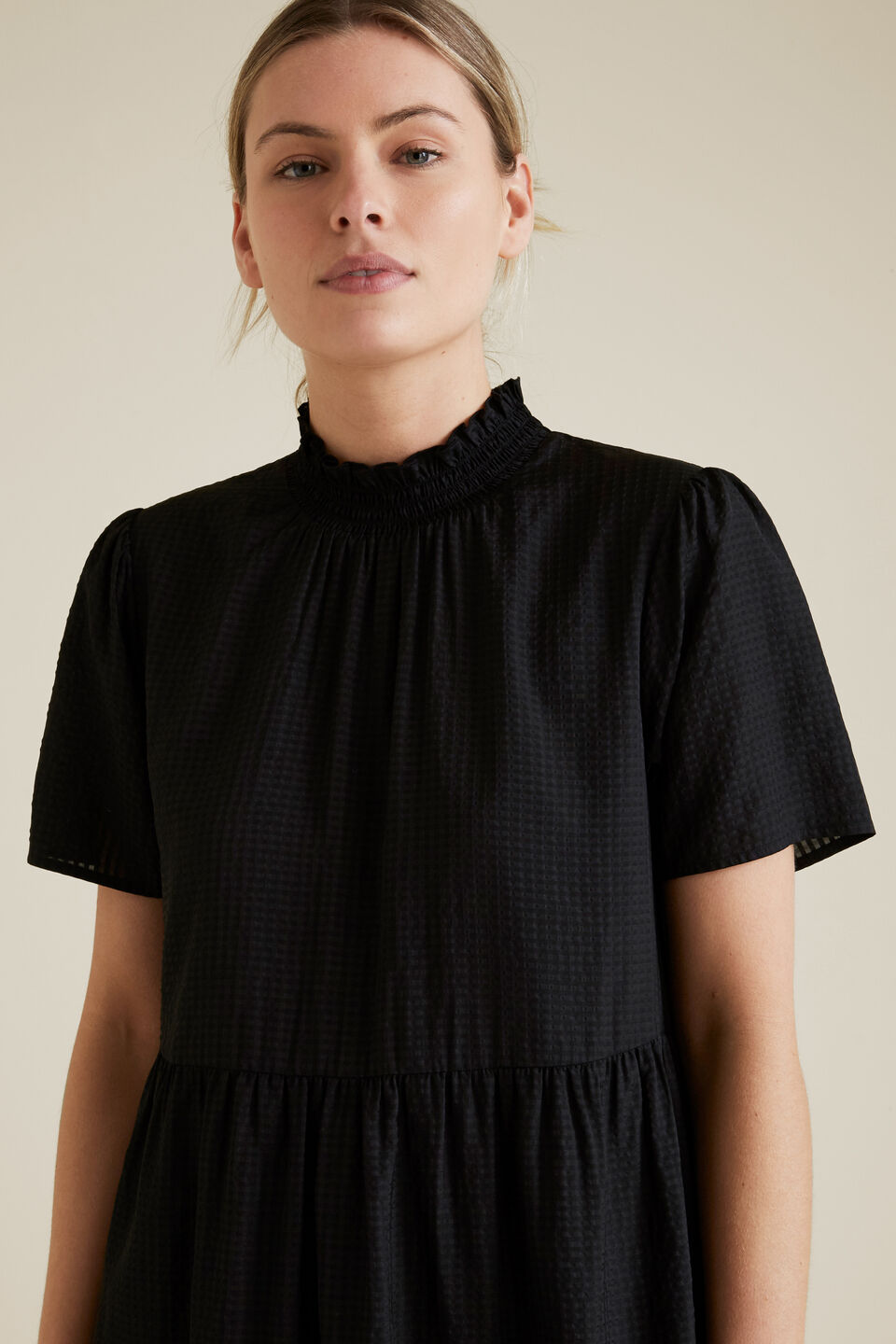 Gathered High Neck Dress  