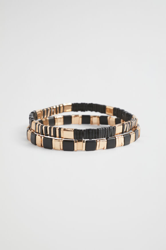 Beaded Bracelet Pack  Black Gold  hi-res