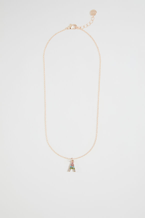 Rainbow Diamante Initial Necklace  A  hi-res