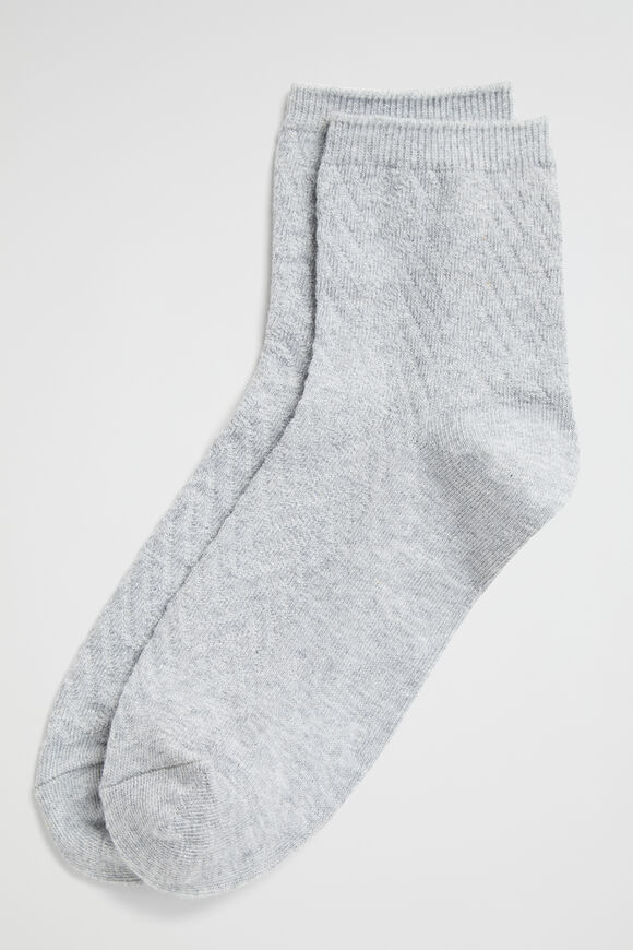 Chevron Knit Quarter Crew Sock  Grey Marle  hi-res
