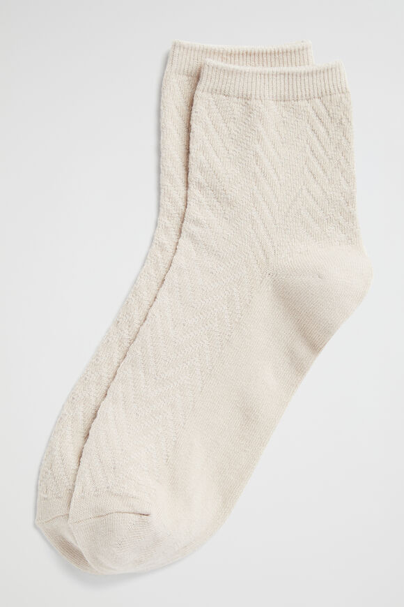 Chevron Knit Quarter Crew Sock  Soft Mink  hi-res