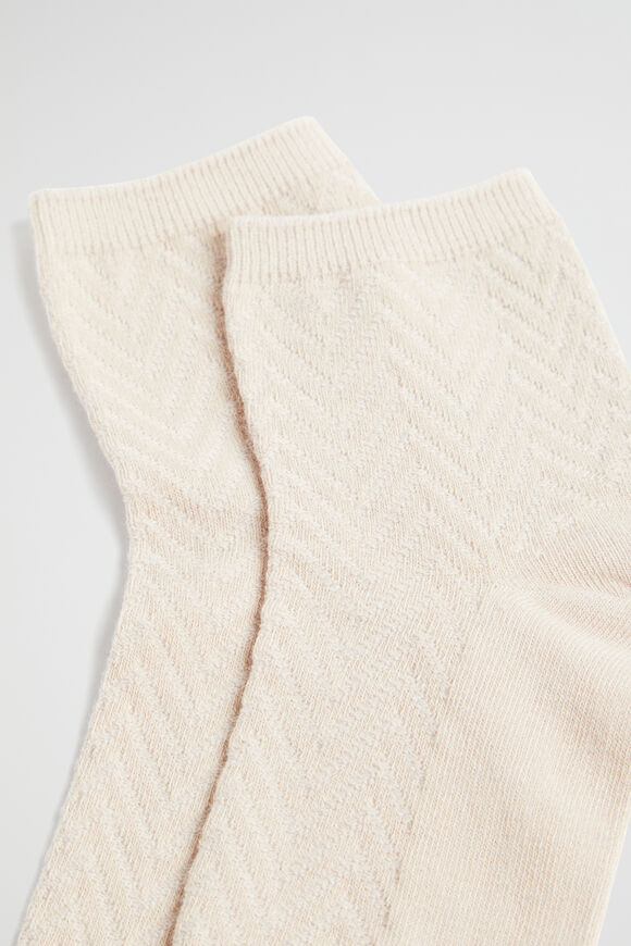 Chevron Knit Quarter Crew Sock  Soft Mink  hi-res