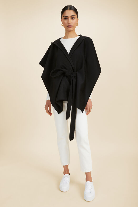 Wool Felt Hood Cape  Black  hi-res