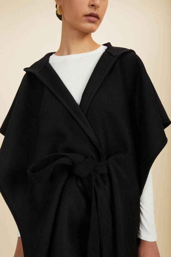 Wool Felt Hood Cape  Black  hi-res