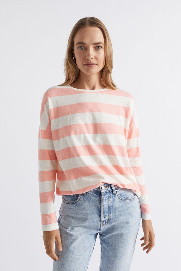 Long Sleeve Stripe Top  Pale Peony Stripe  hi-res