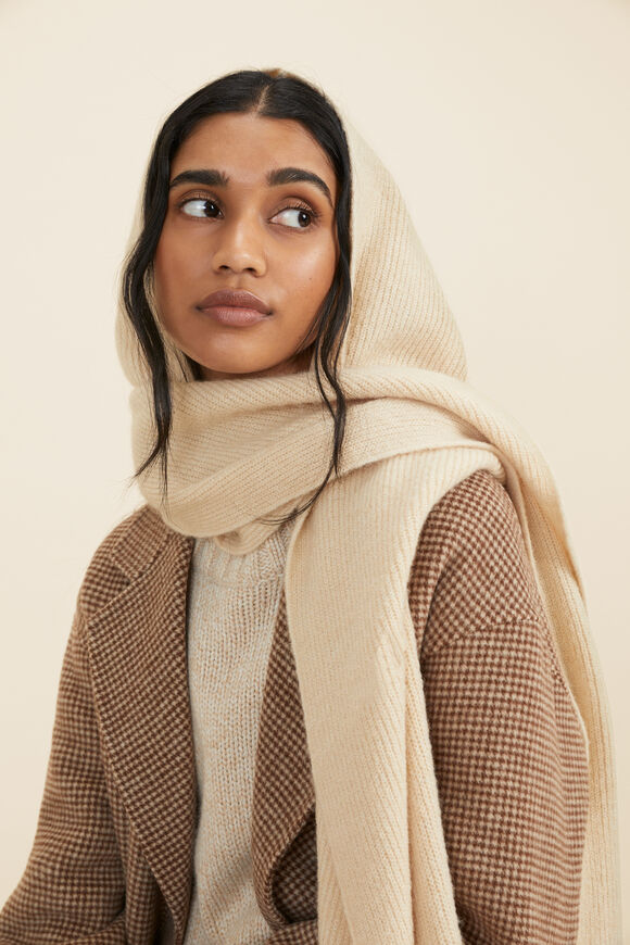 Knitted Hood Scarf  Pebble Cream Marle  hi-res